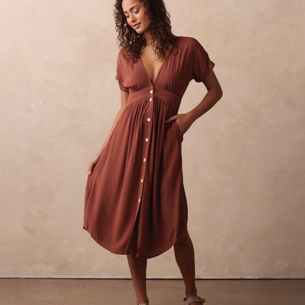 The Normal Brand Rust Button-Down Midi Dress